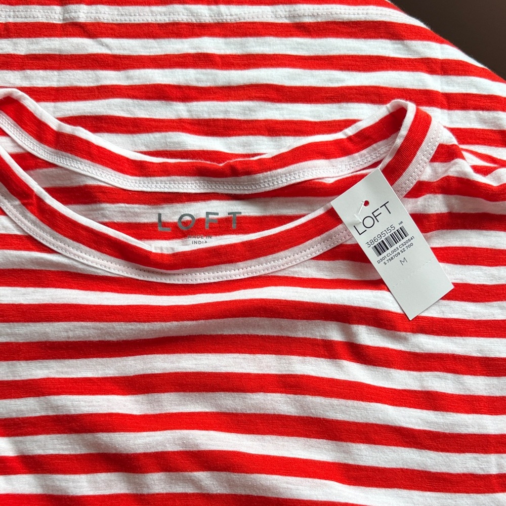 LOFT Vibrant Red and White Striped Tee - Picture 2 of 2